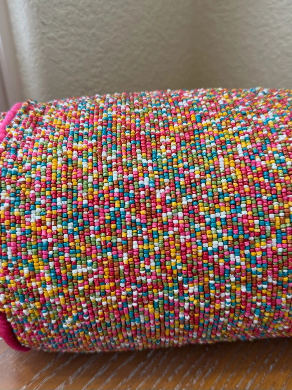 NWT India Multicolored Rainbow Hand Beaded Pillow